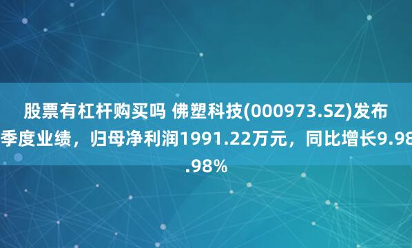 股票有杠杆购买吗 佛塑科技(000973.SZ)发布一季度业绩，归母净利润1991.22万元，同比增长9.98%